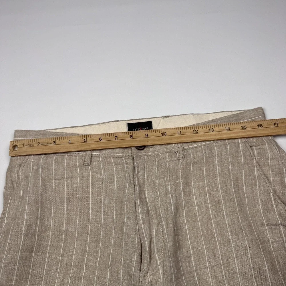 Vintage J.Crew Oarsman Pants Mens 32x30 Beige Linen Stripe Chino Straight Leg